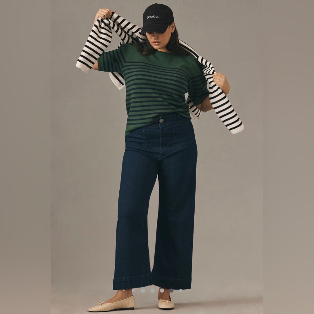 Anthropologie Maeve Colette High Waisted Wide Leg Jeans, Dark Denim Size US 20